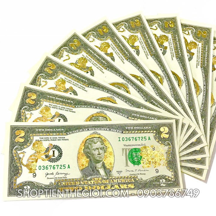 Tiền 2 USD in hình Con Khỉ 3D nhũ vàng